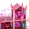 DIY babaház villa, 4 szintes bútorokkal, rózsaszín