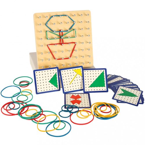Geoboard geoplan fa kirakós létrehozása formák gumiszalagokkal