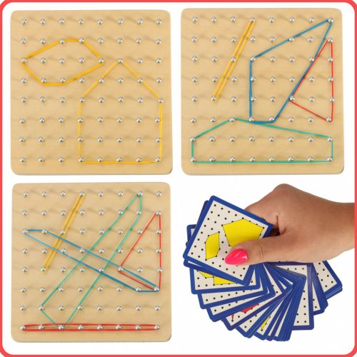 Geoboard geoplan fa kirakós létrehozása formák gumiszalagokkal