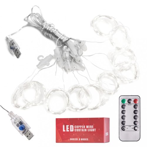 LED függönylámpák 3x3m 300LED hideg fehér