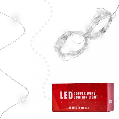 LED függönylámpák 3x3m 300LED hideg fehér