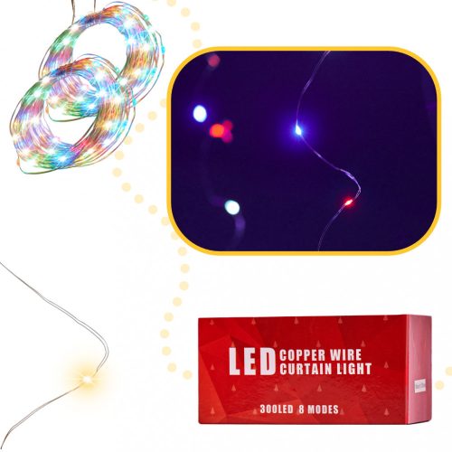 LED függönylámpák vezeték 3x3m 300LED több színű