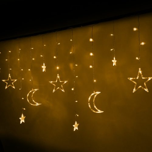 LED hold függöny fényei csillagok 2.5m 138LED meleg