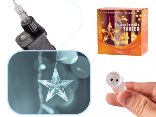 LED csillag hold függöny lámpák 2.5m 138LED hideg