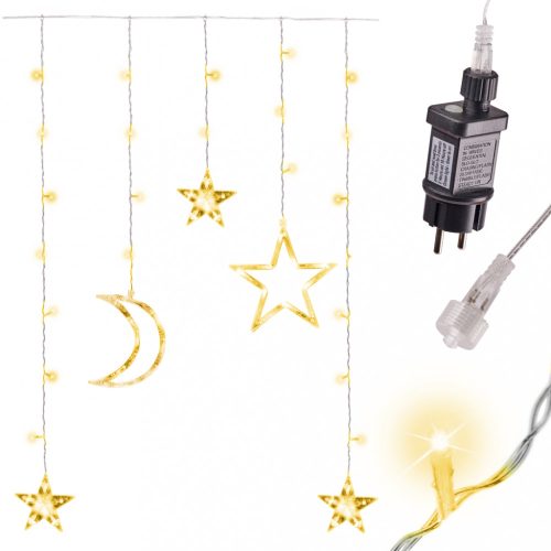 LED hold függöny fényei csillagok 2.5m 138LED meleg