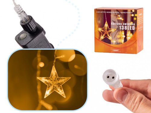 LED hold függöny fényei csillagok 2.5m 138LED meleg