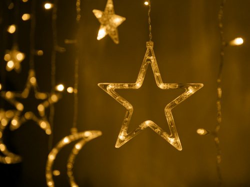 LED hold függöny fényei csillagok 2.5m 138LED meleg