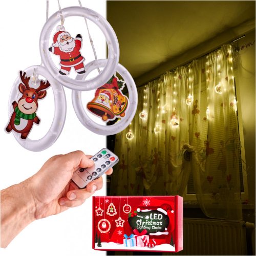LED fények karácsonyi kép függöny körökben 3m 10 izzók akkumulátorral távirányítóval működtethető