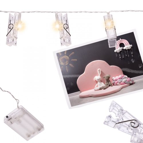 LED fotó klipsz fények 3m 20LED meleg fehér