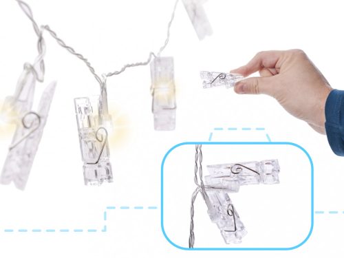 LED fotó klipsz fények 3m 20LED meleg fehér