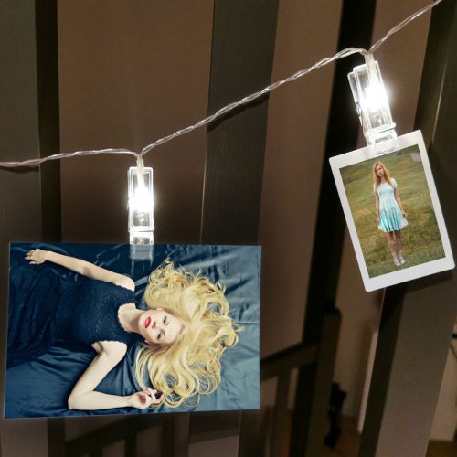 LED fotó klipsz fények 3m 20LED meleg fehér