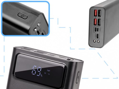 L-BRNO Power Bank 30000mAh LED kijelzővel fekete