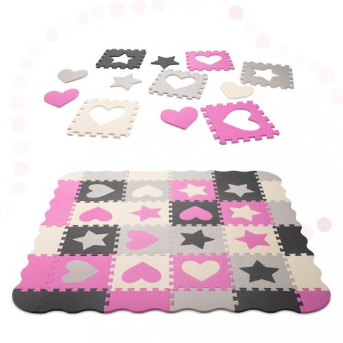 Hab puzzle szőnyeg / járóka 36el szürke/rózsaszín 143cm x 143cm x 1cm