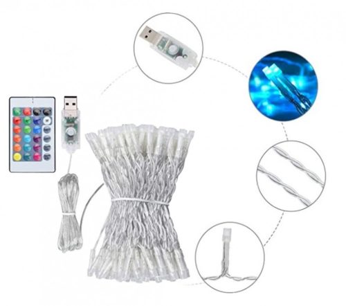 LED fények Esküvői dekoráció 3x3m 200LED USB + távirányító 16 szín memóriával