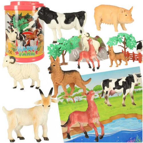 Farm állat figurák 7db + alátét és kiegészítők készlet