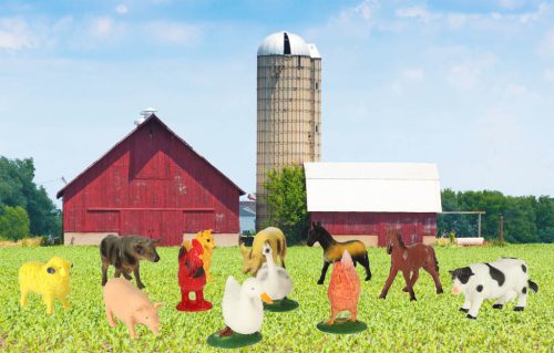 Tanyasi állatok figurák készlet tehén ló 12db