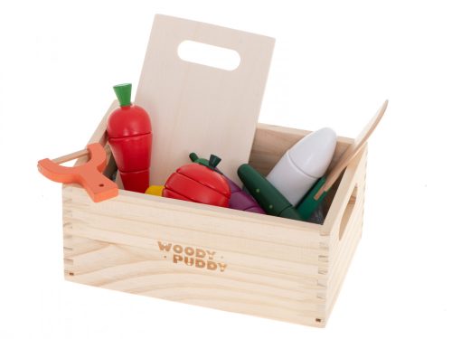 Mágnessel vágható fa zöldségek dobozban + tartozékok