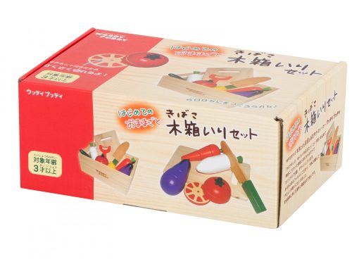 Mágnessel vágható fa zöldségek dobozban + tartozékok