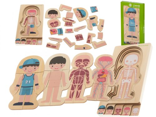 Fa réteges puzzle montessori testépítő fiú fiú