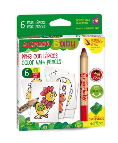 ALPINO BABY Vastag ceruza zsírkréták 6 szín + farm kártyák