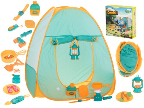 Összecsukható sátor gyerekeknek, játék kemping szettel, 80 cm x 80 cm x 90 cm