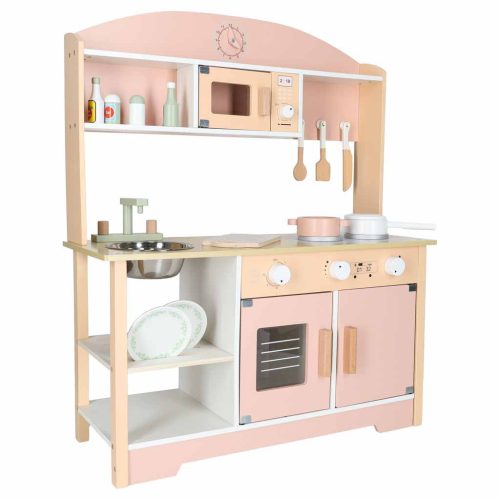 Gyerekkonyha, fa, MDF, MODERN CLASSIC, kiegészítőkkel, 82 cm, rózsaszín