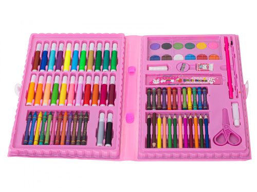 Műanyag festőkészlet tokban 86el. rózsaszín