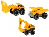 Játék építőipari gépek készlet, 3 darab: kotró, dömper, teherautó