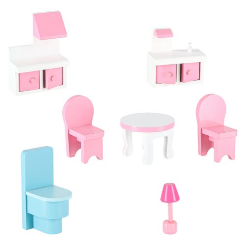 Lulilo Gardeno fa babaház, kerti bútorokkal, 70cm, rózsaszín LED-del