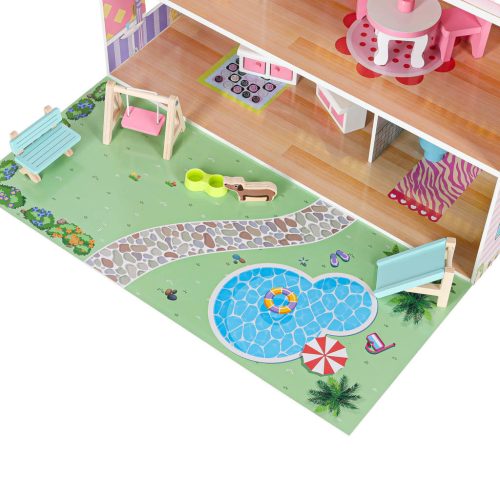 Lulilo Gardeno fa babaház, kerti bútorokkal, 70cm, rózsaszín LED-del