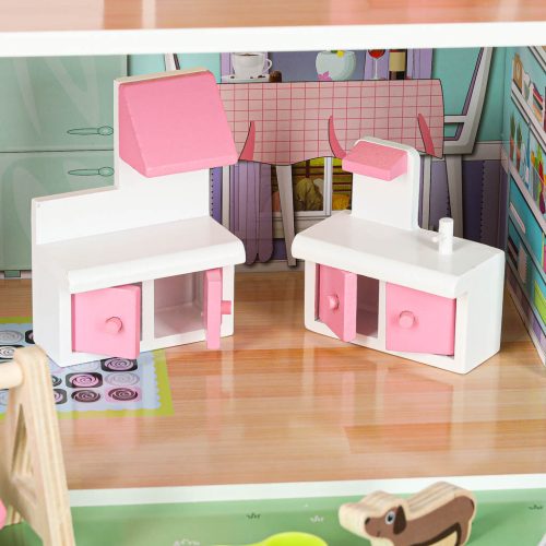 Lulilo Gardeno fa babaház, kerti bútorokkal, 70cm, rózsaszín LED-del