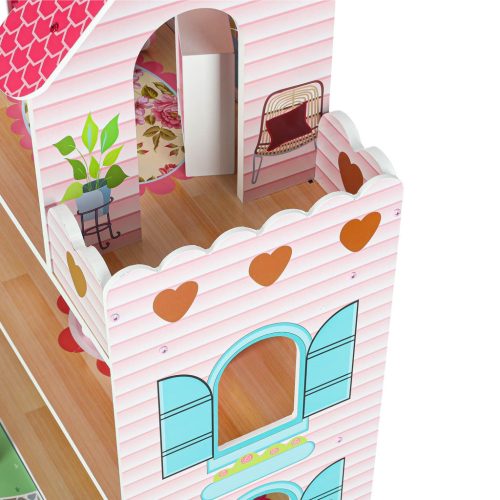 Lulilo Gardeno fa babaház, kerti bútorokkal, 70cm, rózsaszín LED-del