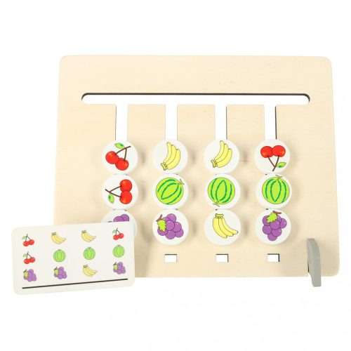Fából készült oktató játék, montessori, gyümölcs-egyezés kereső