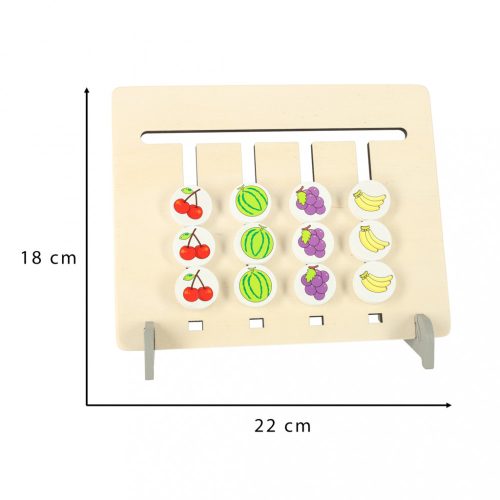 Fából készült oktató játék, montessori, gyümölcs-egyezés kereső