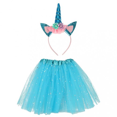 Egyszarvú farsangi jelmez fejpánt + szoknya kék 3-6 éves korig