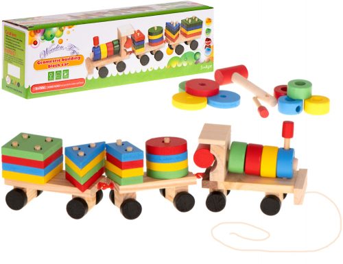 Fa szortírozó ügyességi puzzle vonat mozdony + vagonok 30cm